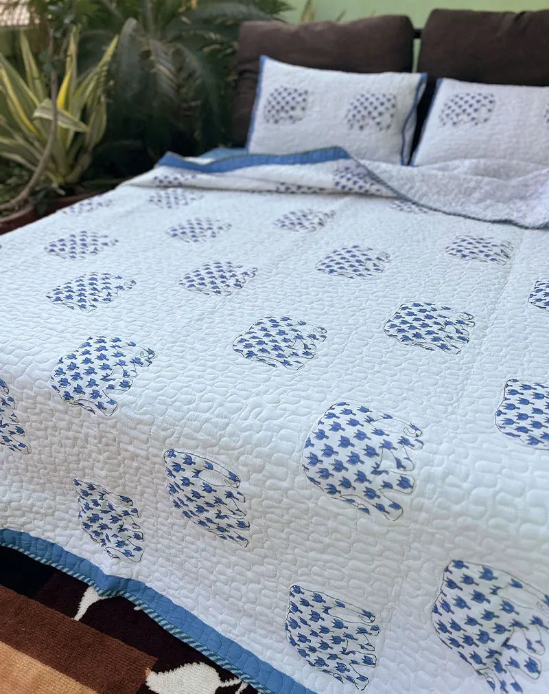 Hathi Hand Block Quilted Cotton Bedcover