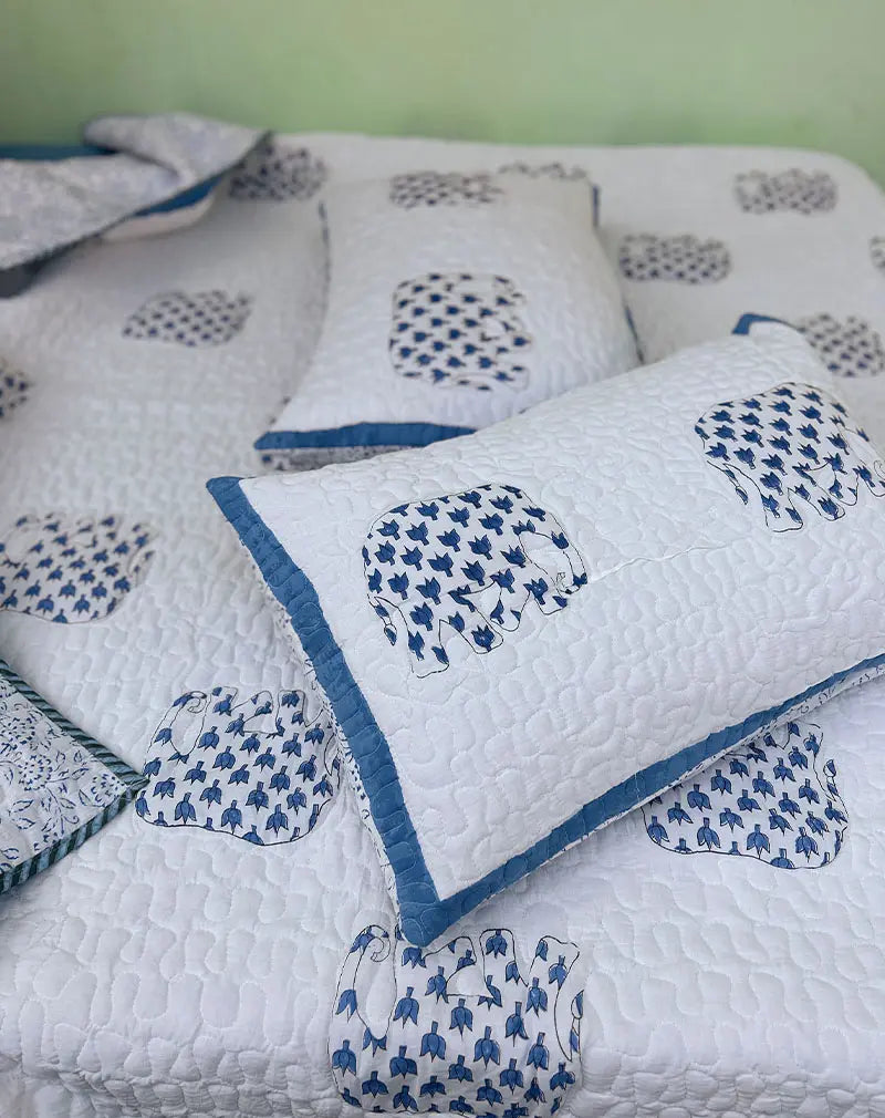Hathi Hand Block Quilted Cotton Bedcover