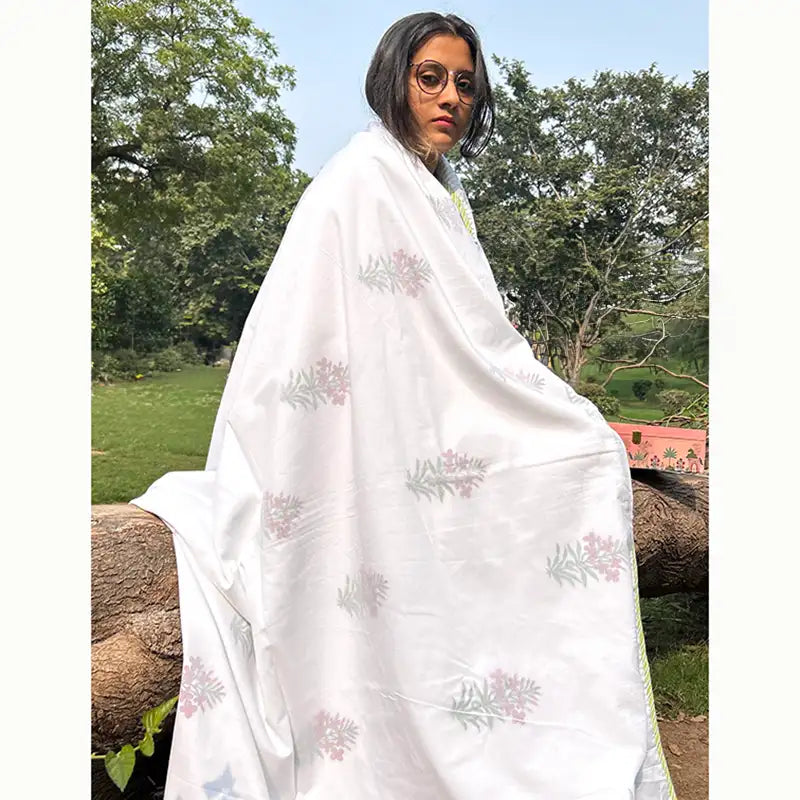 Hibiscus Hand block Organic Muslin Cotton Dohar