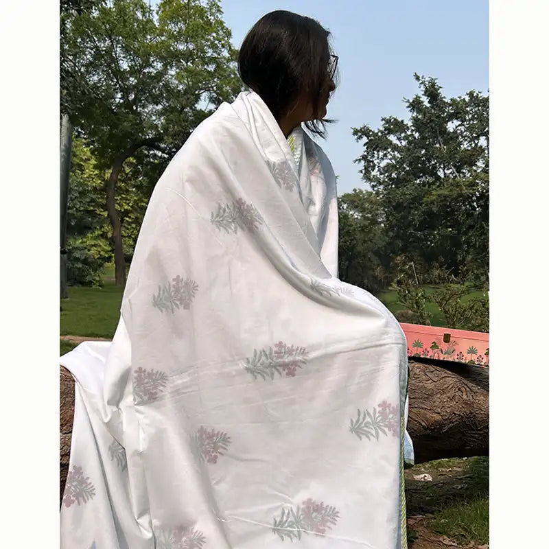 Hibiscus Hand block Organic Muslin Cotton Dohar