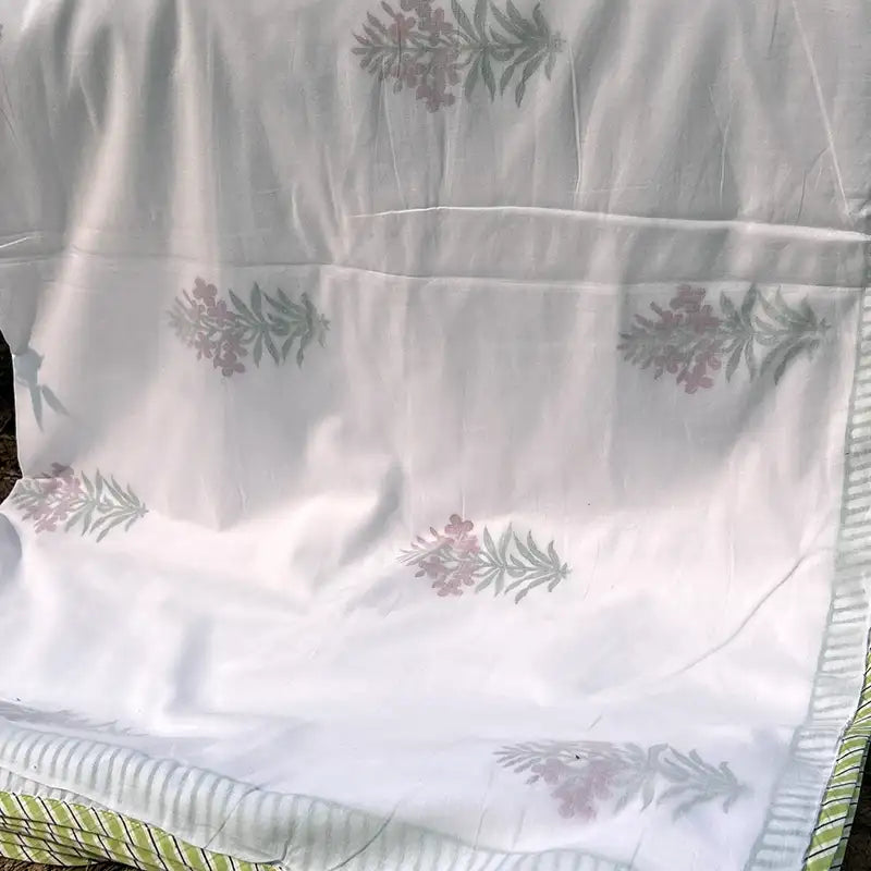 Hibiscus Hand block Organic Muslin Cotton Dohar