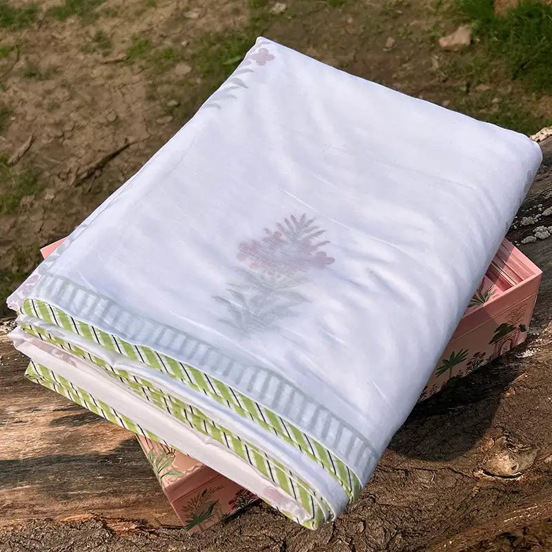 Hibiscus Hand block Organic Muslin Cotton Dohar