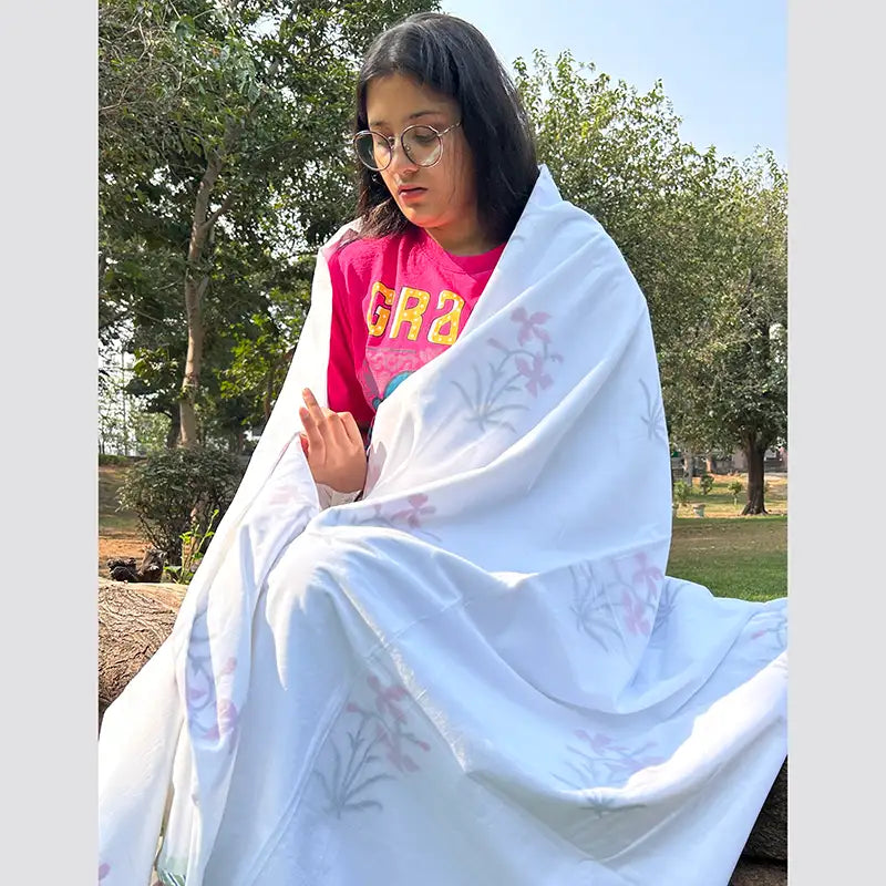 Lily Hand block Organic Muslin Cotton Dohar