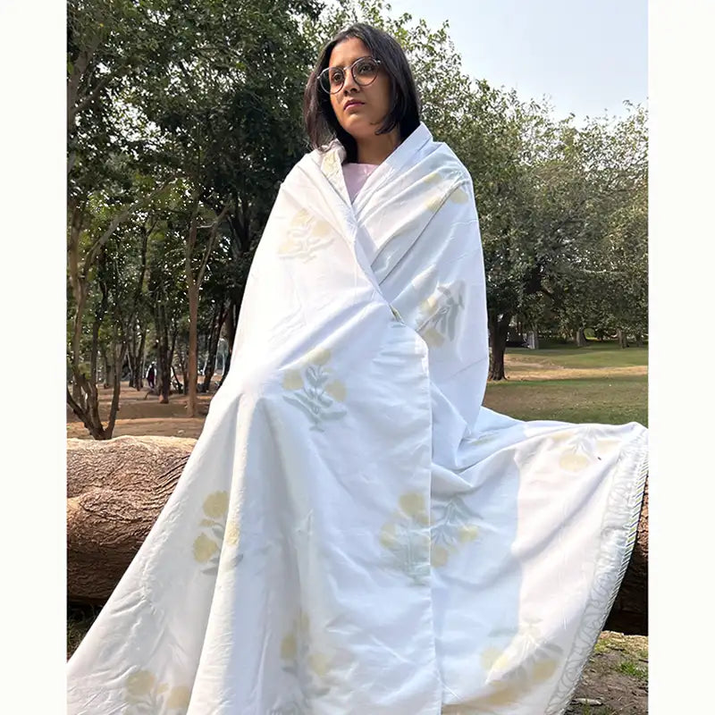 Marigold Hand block Organic Muslin Cotton Dohar