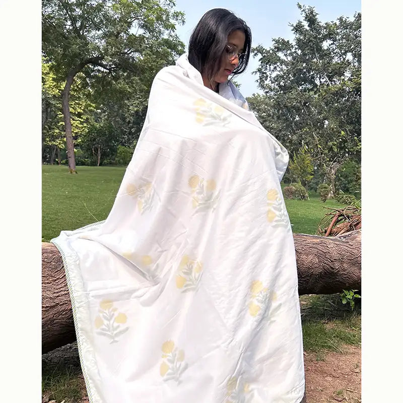 Marigold Hand block Organic Muslin Cotton Dohar