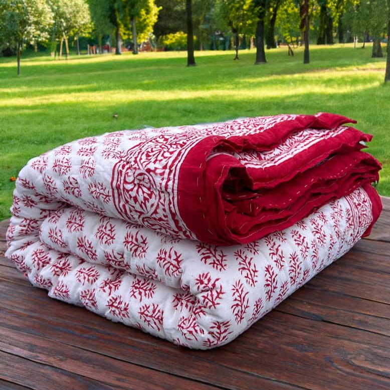Organic Mulmul Cotton Quilt - Red Ross