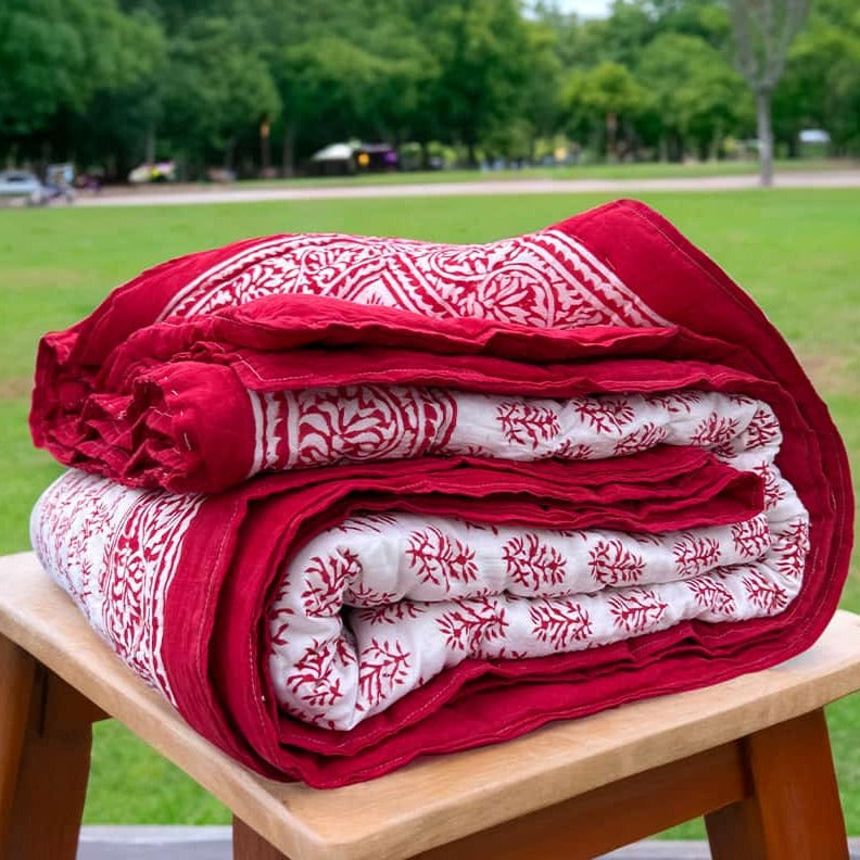 Organic Mulmul Cotton Quilt - Red Ross