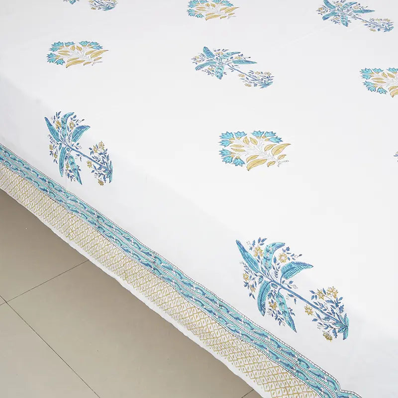 Palm Hand Block Printed Cotton Bedsheet Set