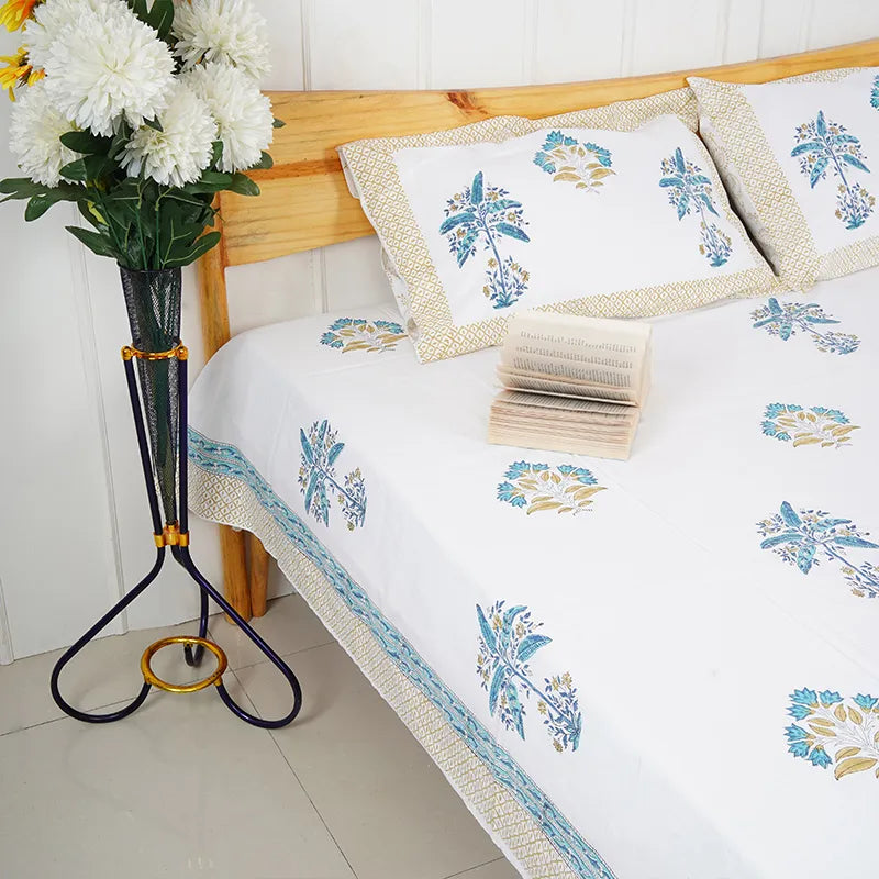 Palm Hand Block Printed Cotton Bedsheet Set