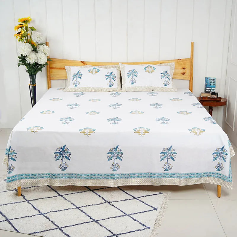 Palm Hand Block Printed Cotton Bedsheet Set