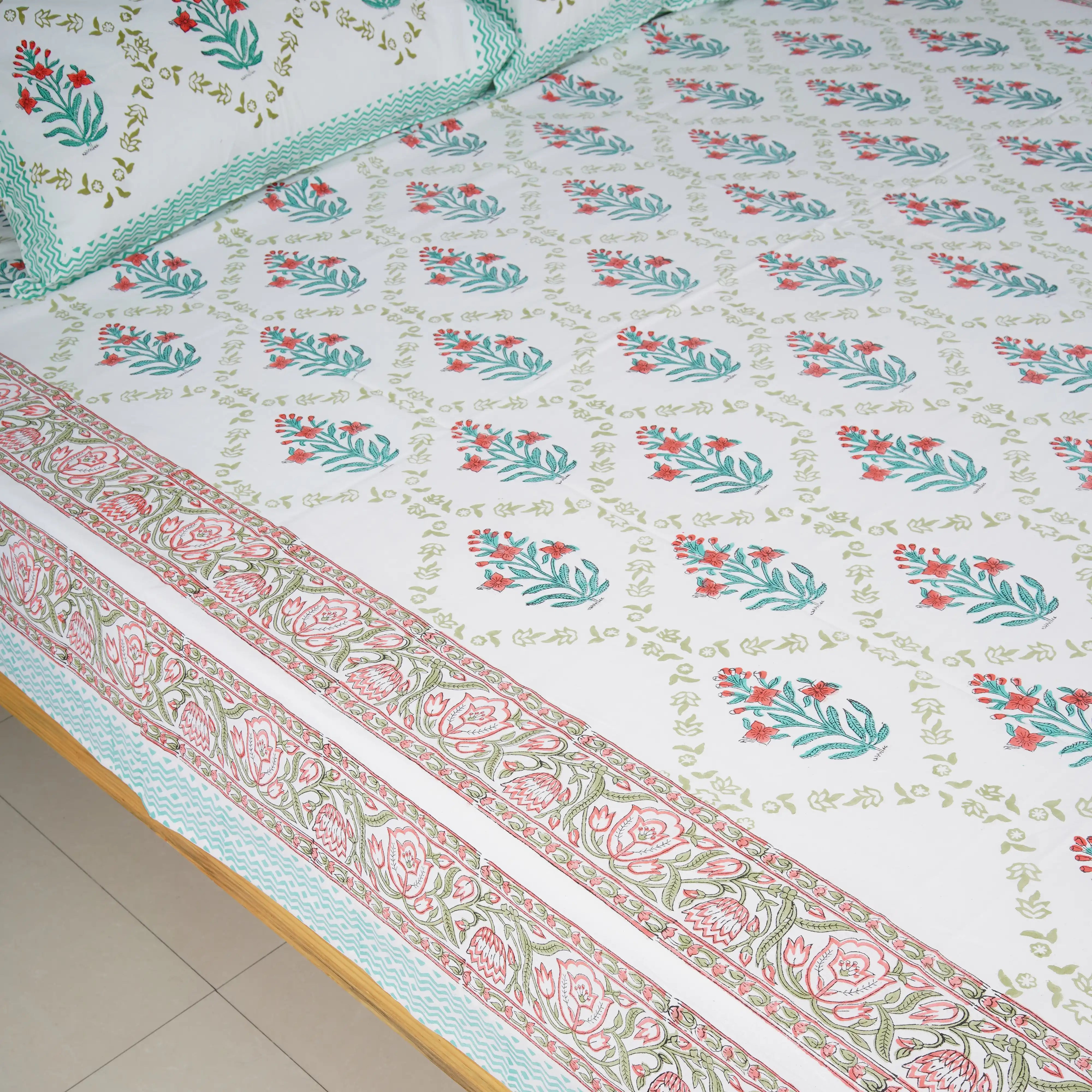 Flowers in Jaal Hand Block Cotton Bedsheet Set