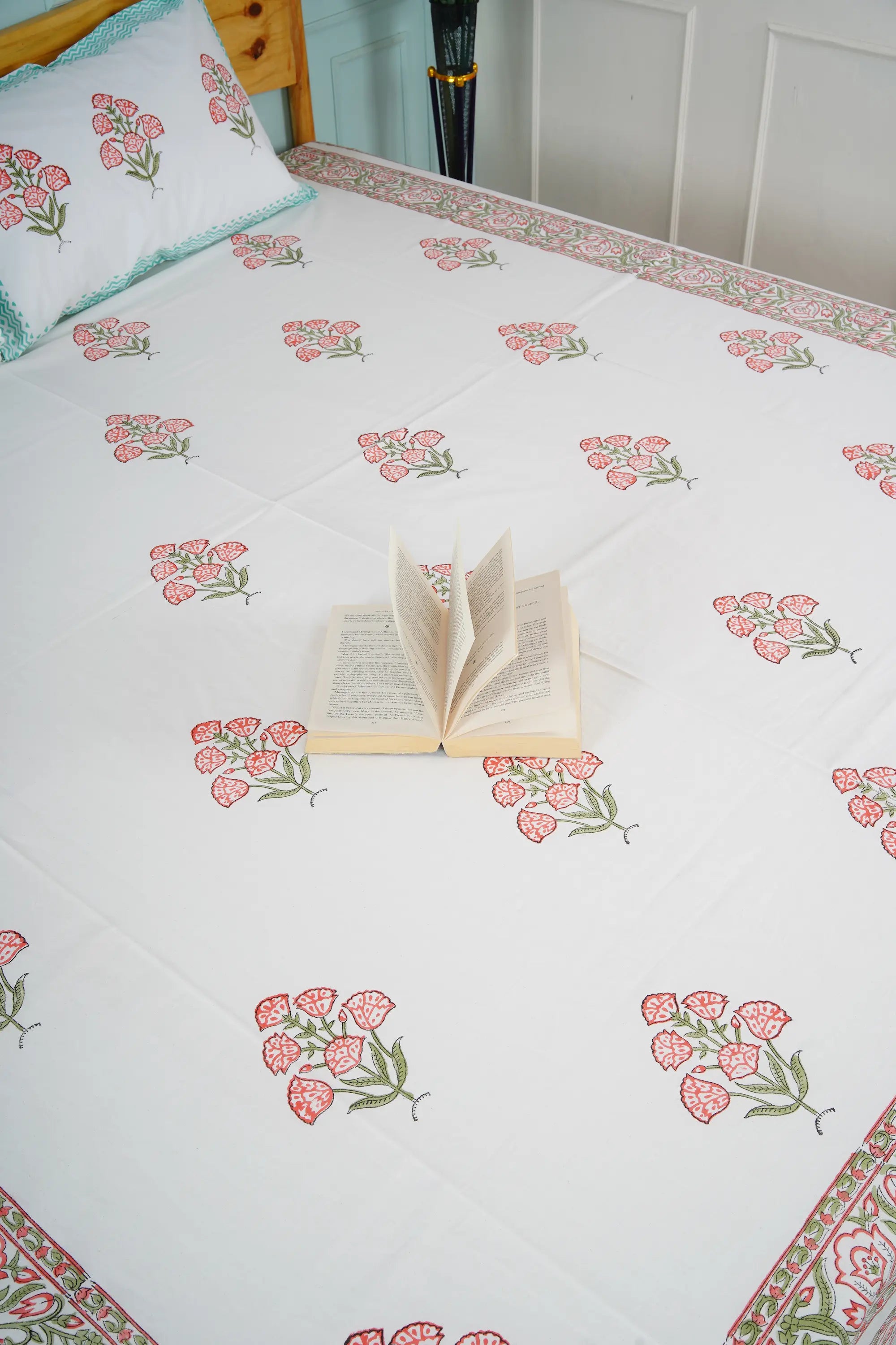 Six Flower Hand Block Cotton Bedsheet Set