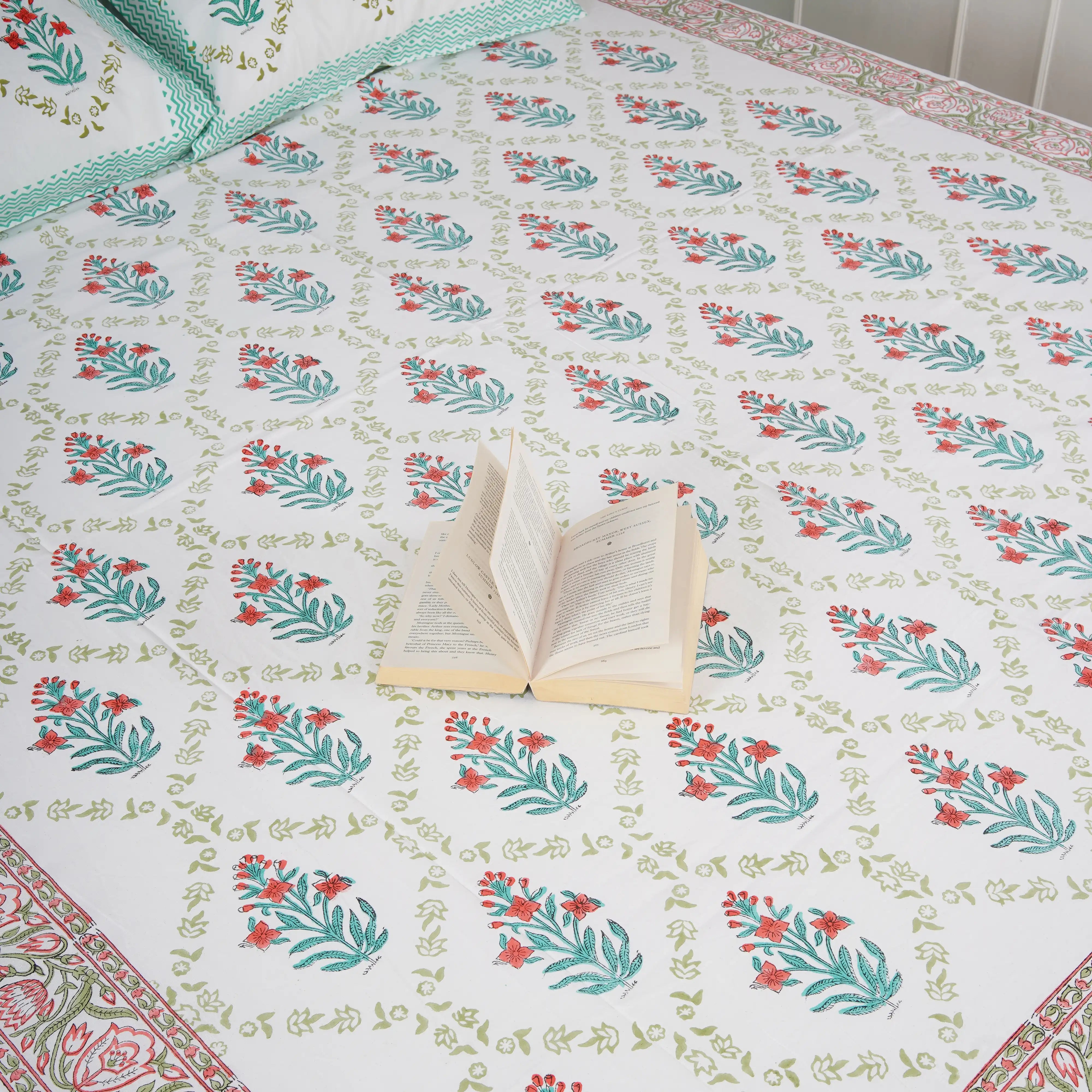 Flowers in Jaal Hand Block Cotton Bedsheet Set