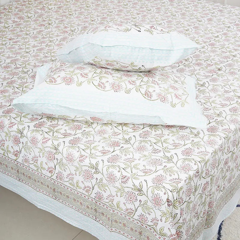 SunFlower Hand Block Printed Cotton Bedsheet Set