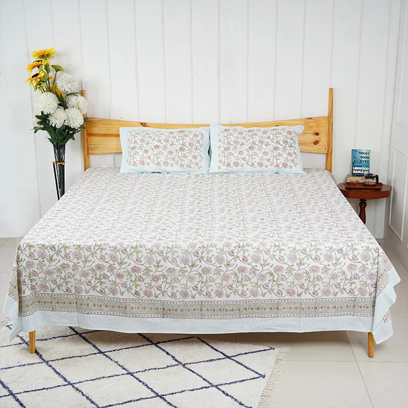 SunFlower Hand Block Printed Cotton Bedsheet Set