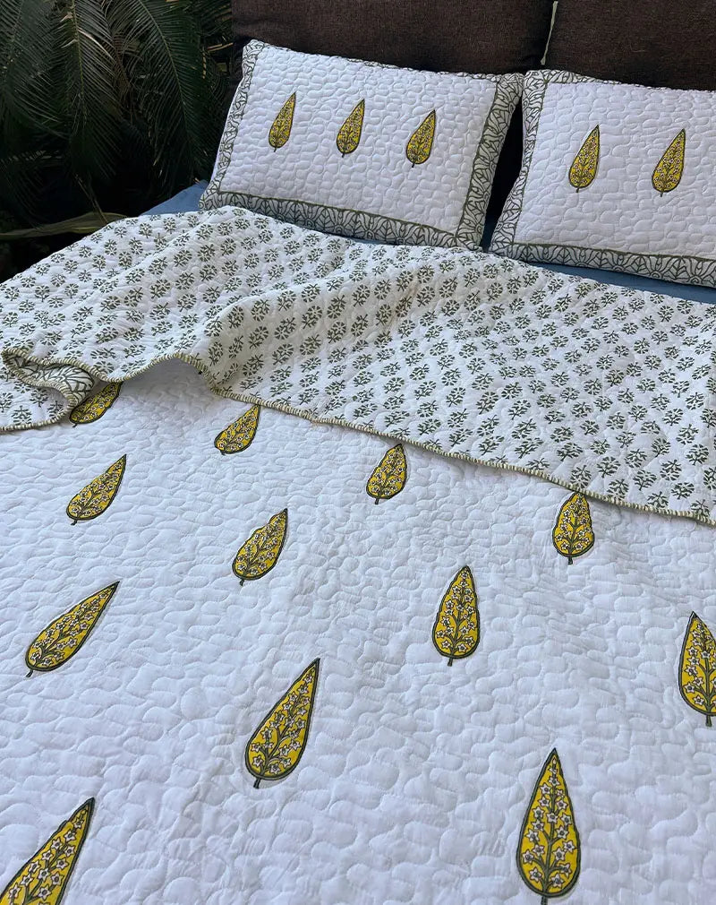 Valley Hand Block Quilted Cotton Bedcover