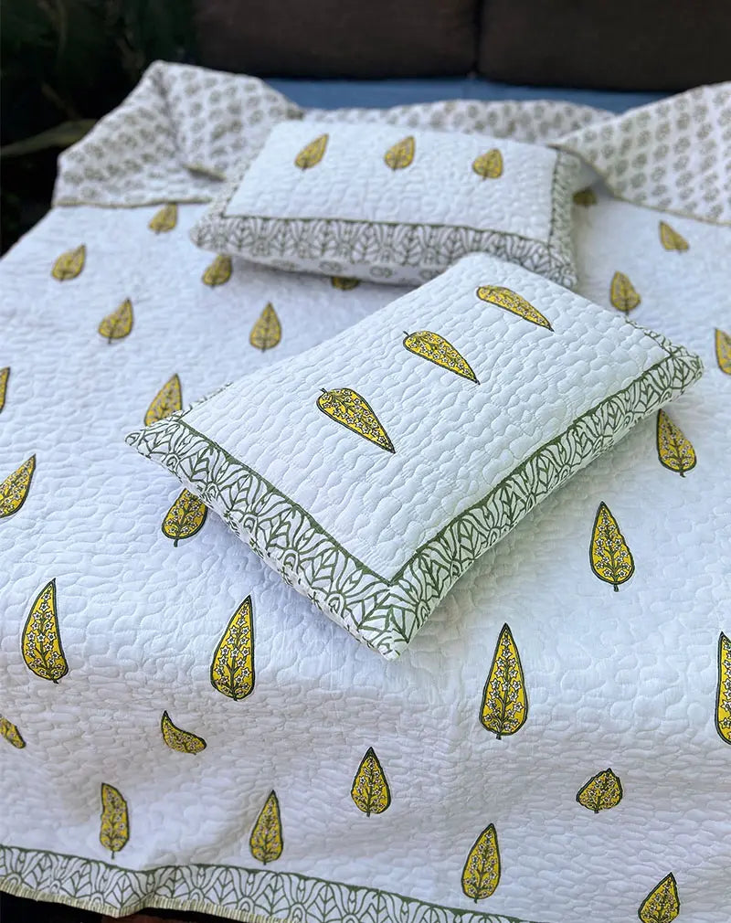 Valley Hand Block Quilted Cotton Bedcover