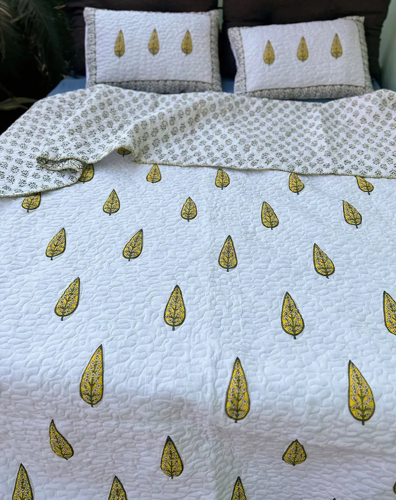 Valley Hand Block Quilted Cotton Bedcover