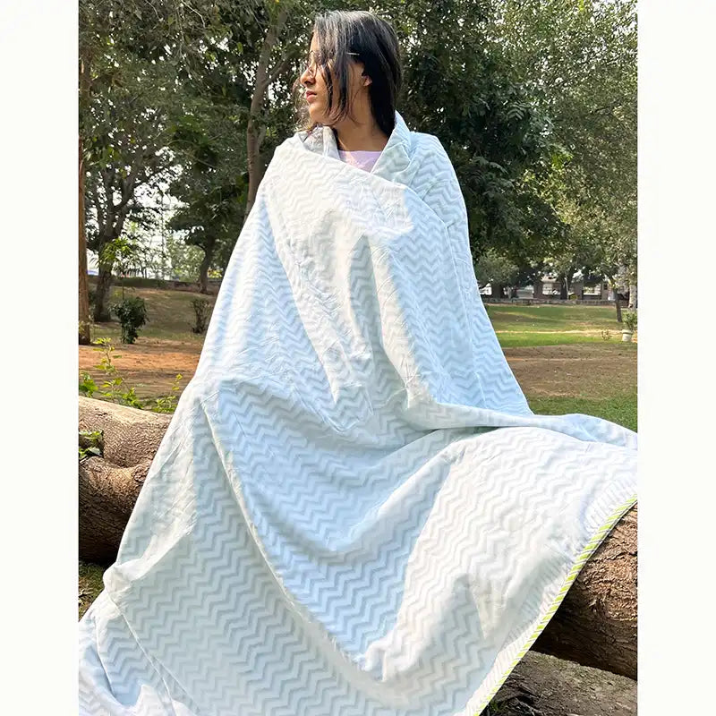 Wavey Hand block Organic Muslin Cotton Dohar