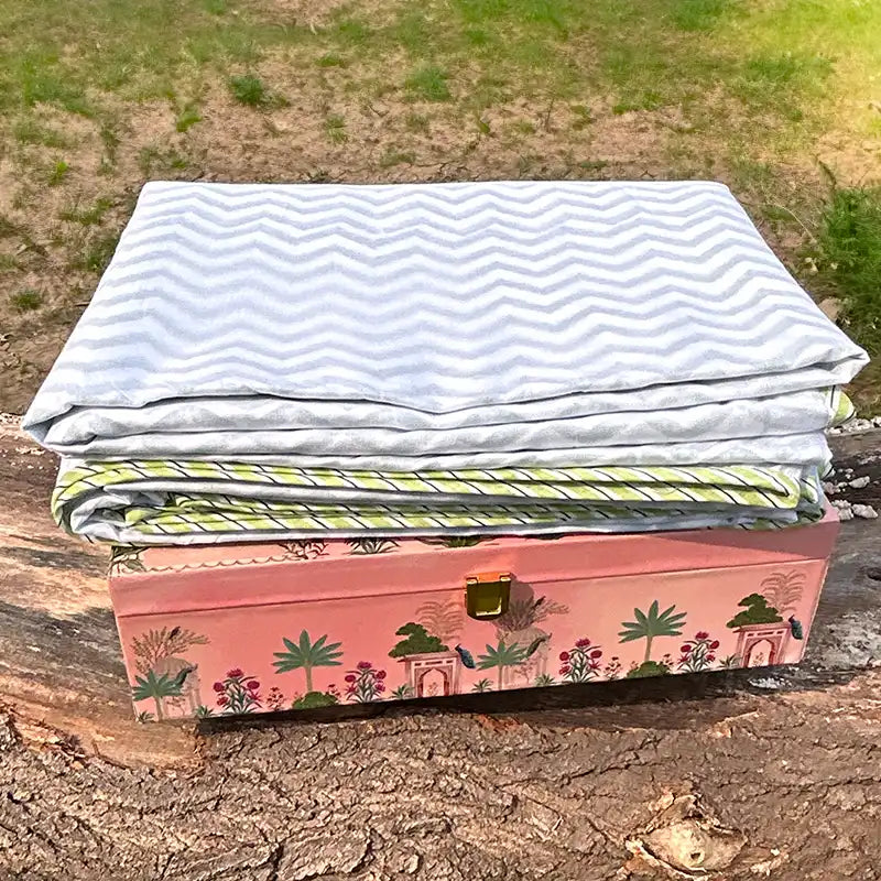 Wavey Hand block Organic Muslin Cotton Dohar