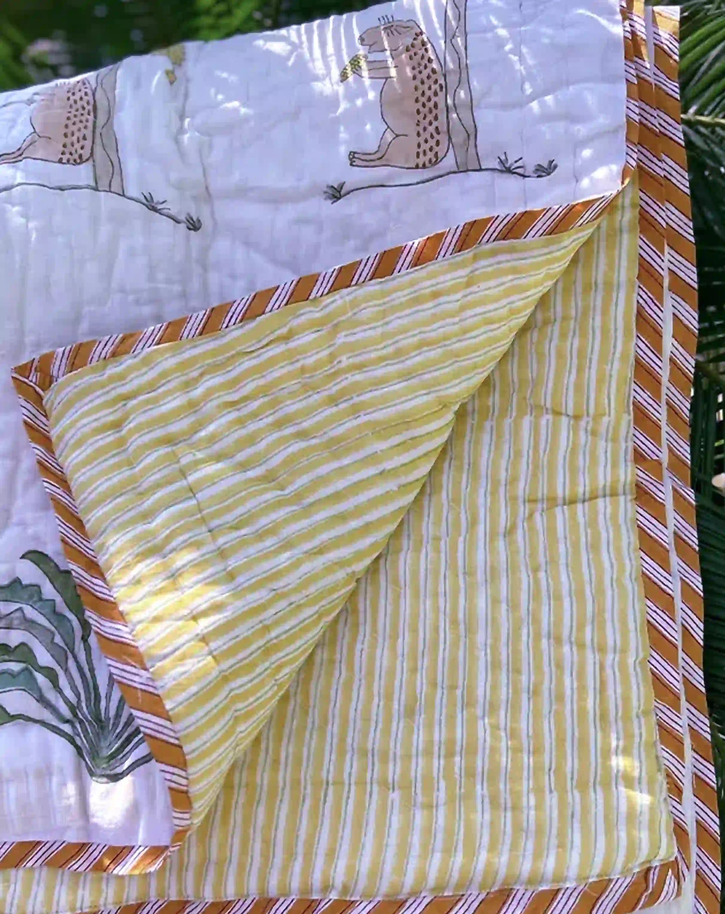 Organic Mulmul Cotton Baby Quilt - Plant
