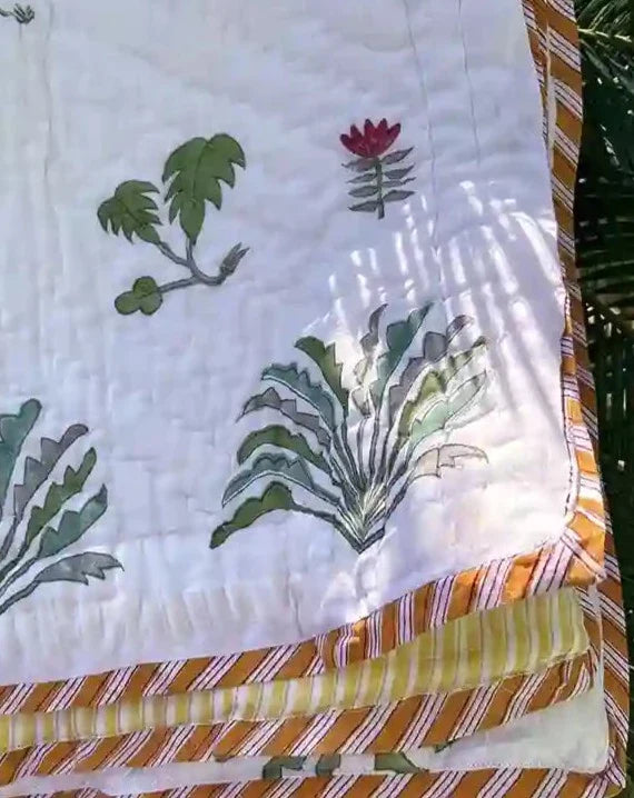 Organic Mulmul Cotton Baby Quilt - Plant