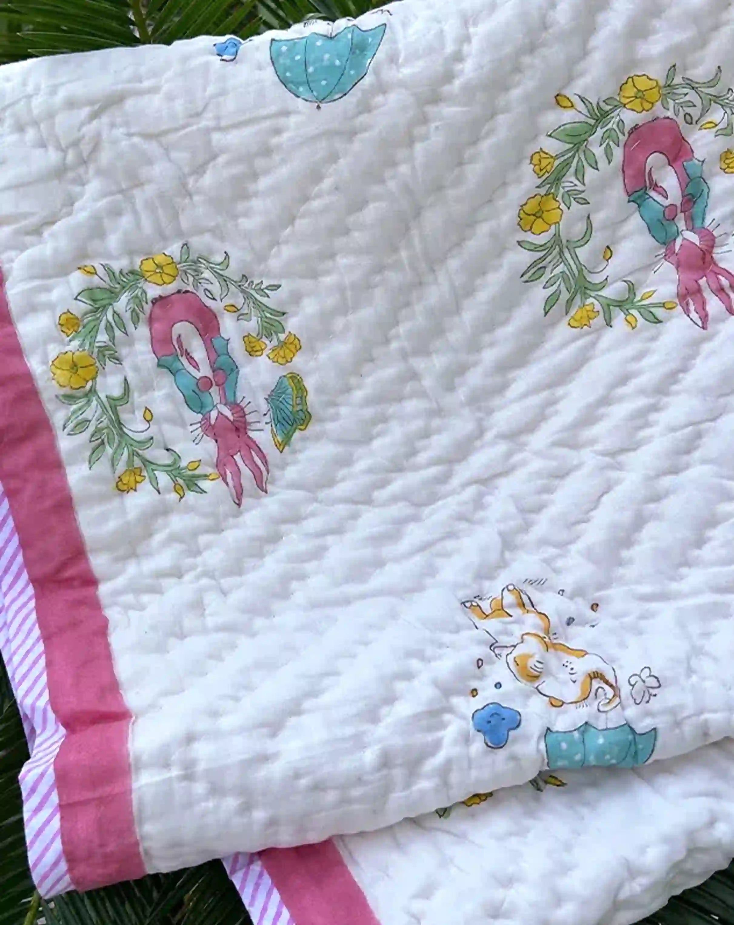 Organic Mulmul Cotton Baby Quilt - Rabbit