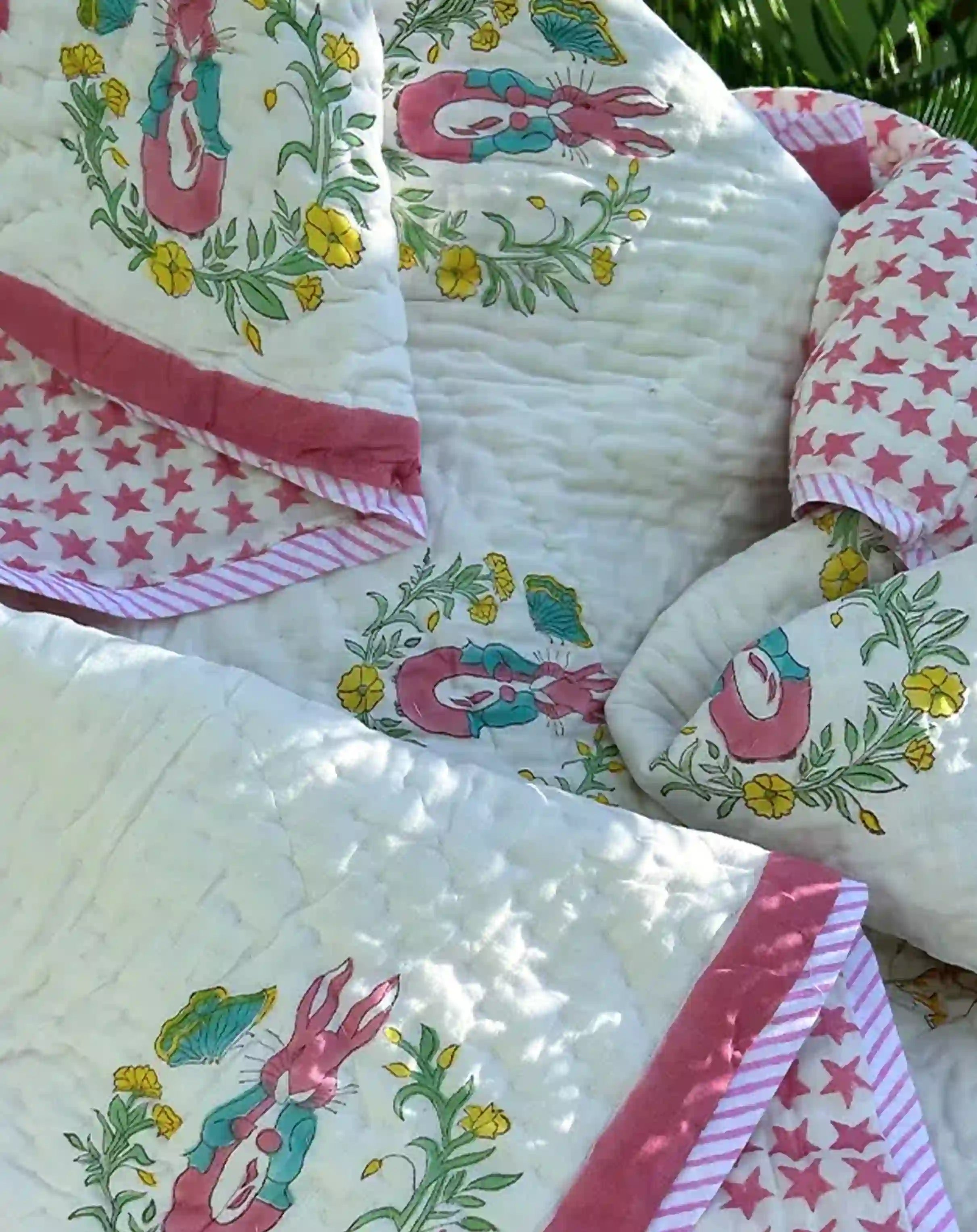 Organic Mulmul Cotton Baby Quilt - Rabbit