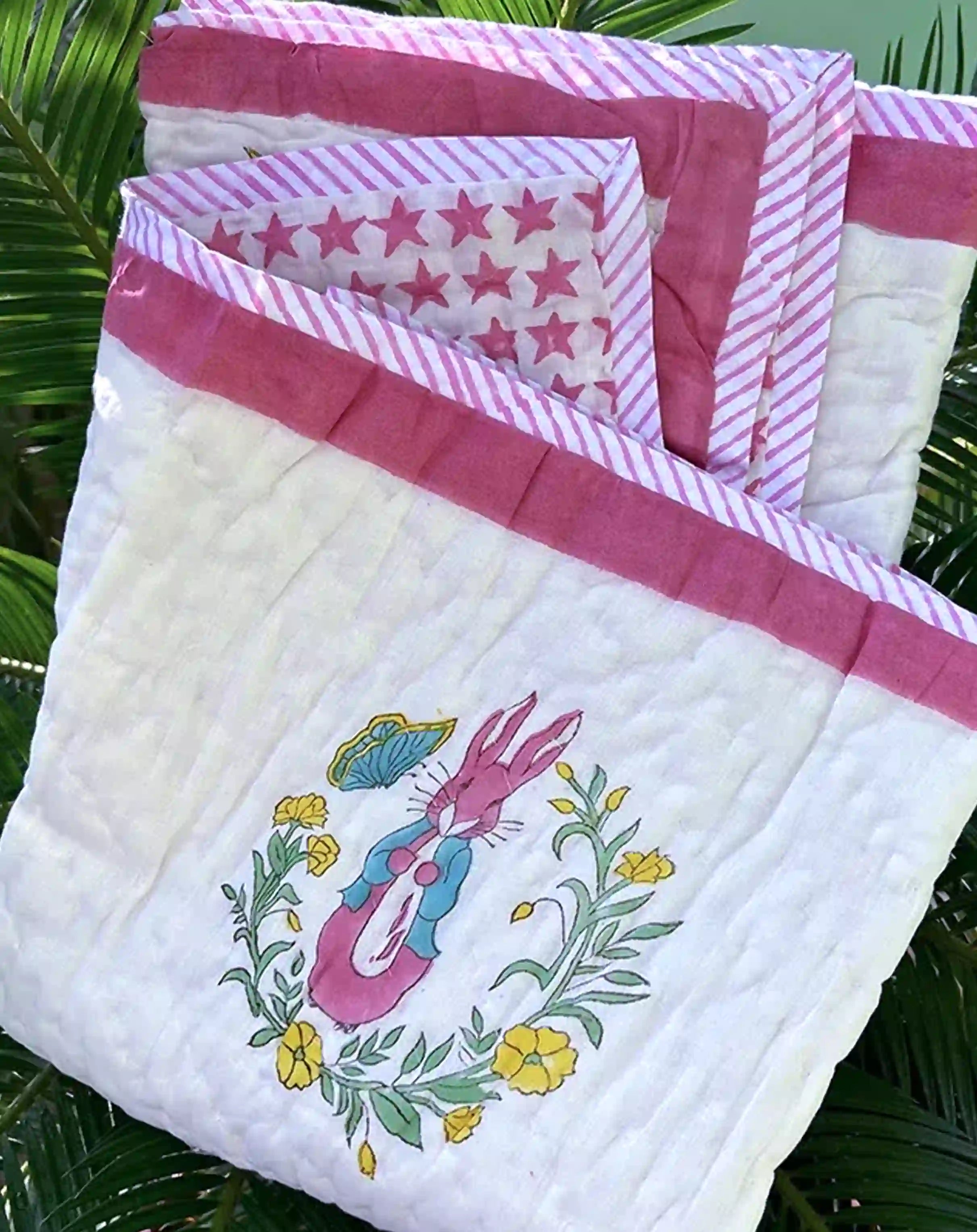 Organic Mulmul Cotton Baby Quilt - Rabbit