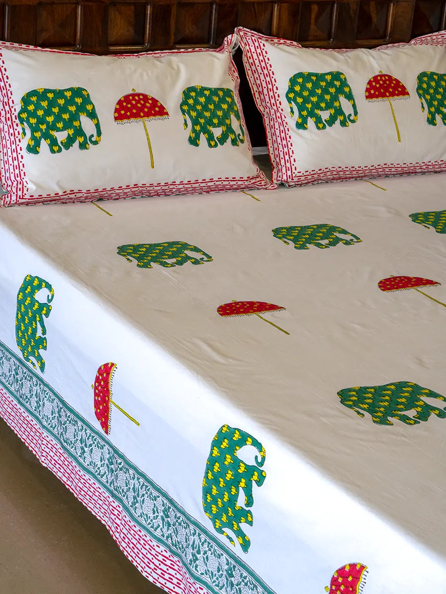 Haathi Umbrella Percale Cotton Bedsheet