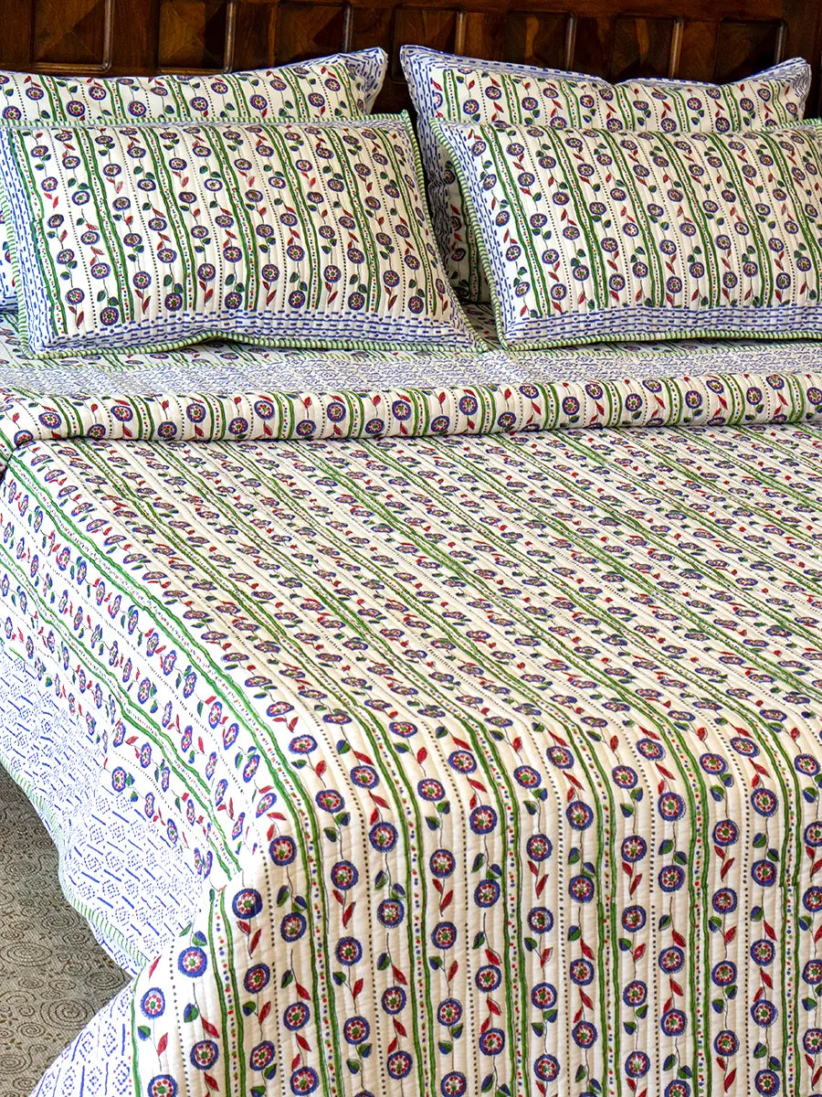 Blue Bella Cotton Bedspread