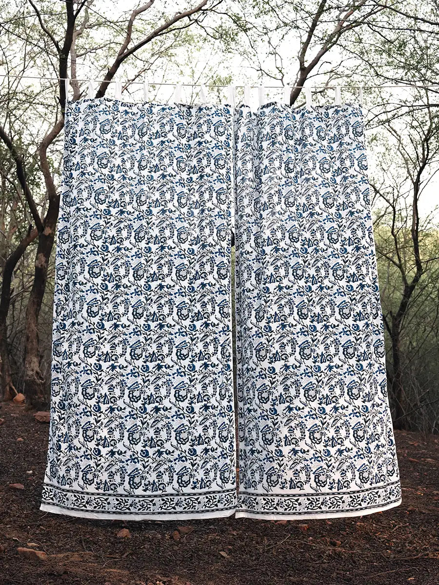 Blue Ivory Cotton Curtain