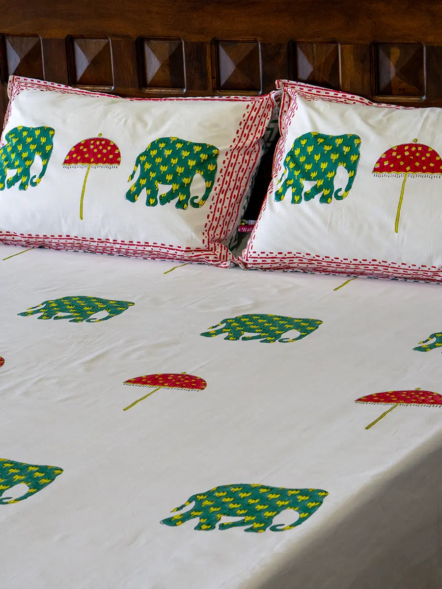 Haathi Umbrella Percale Cotton Bedsheet
