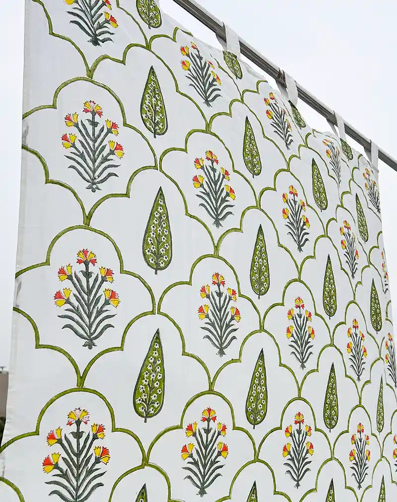 Floral Hand Block Printed Cotton Curtain