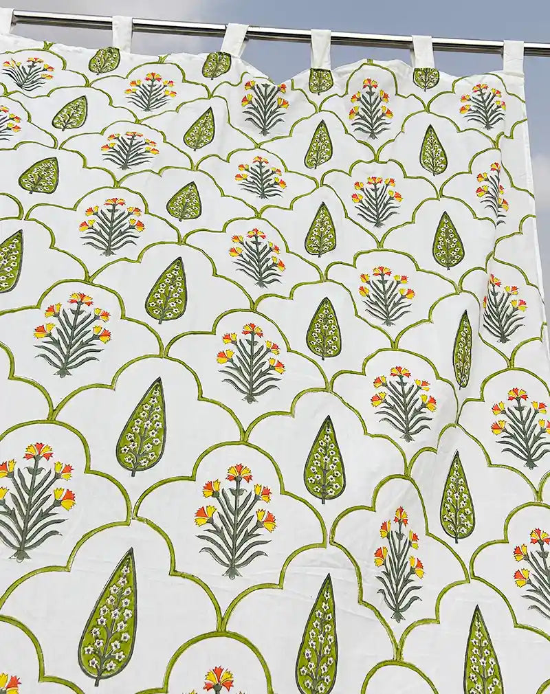 Floral Hand Block Printed Cotton Curtain