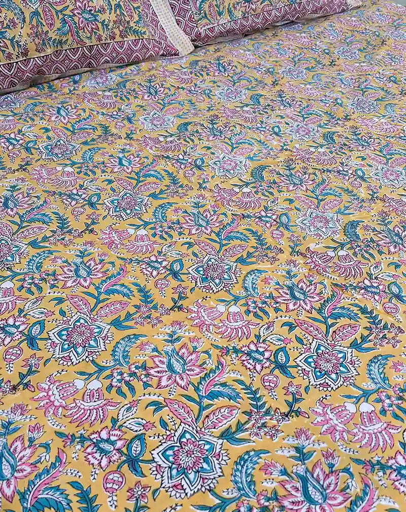 Flower Valley Hand Block Printed Cotton Bedsheet