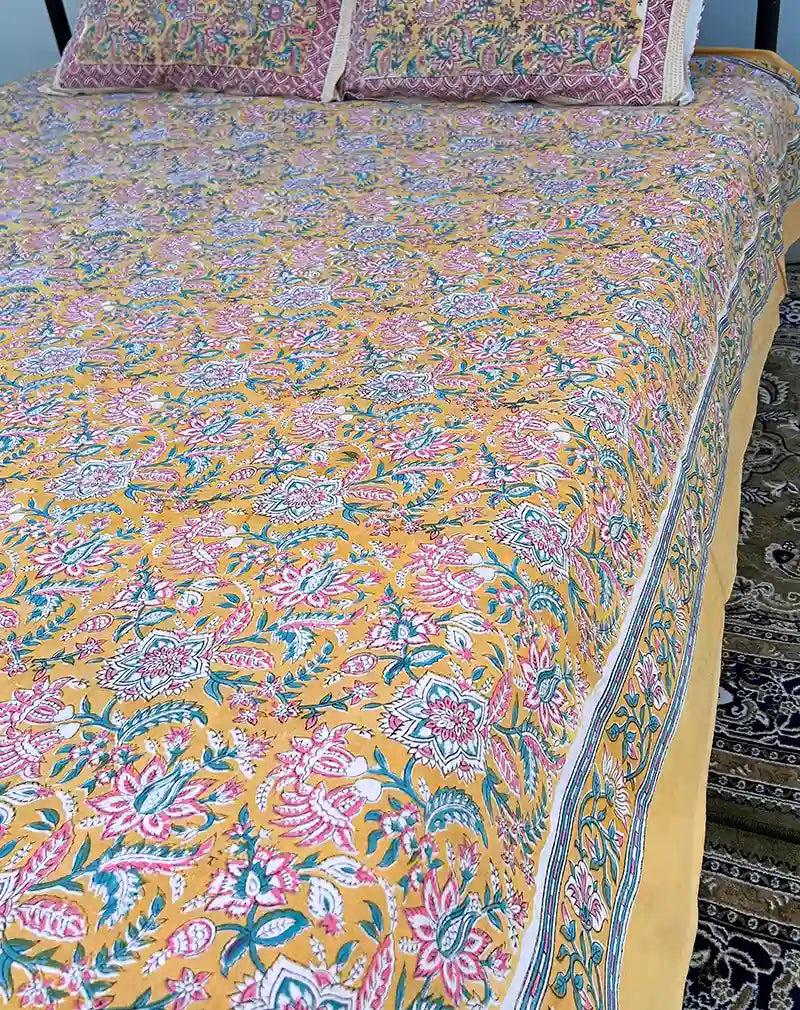 Flower Valley Hand Block Printed Cotton Bedsheet