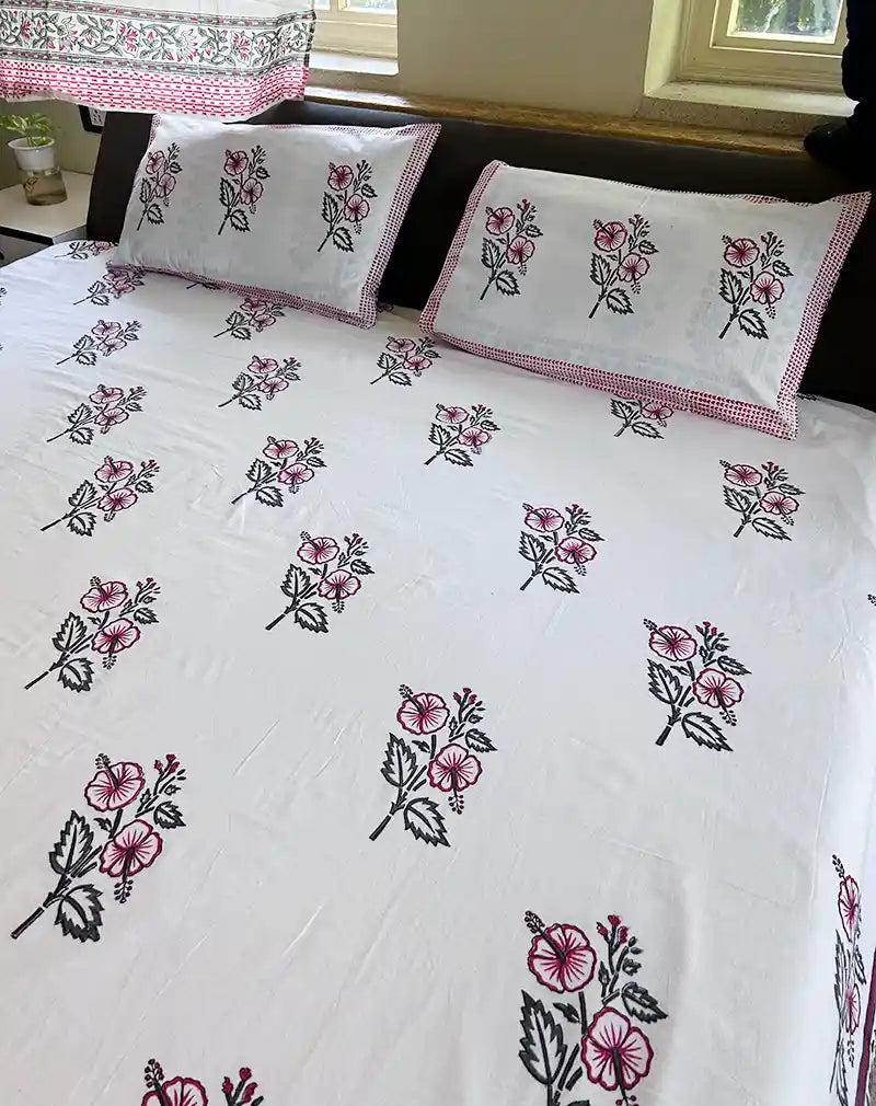 Gudhal Hand Block Printed Cotton Bedsheet