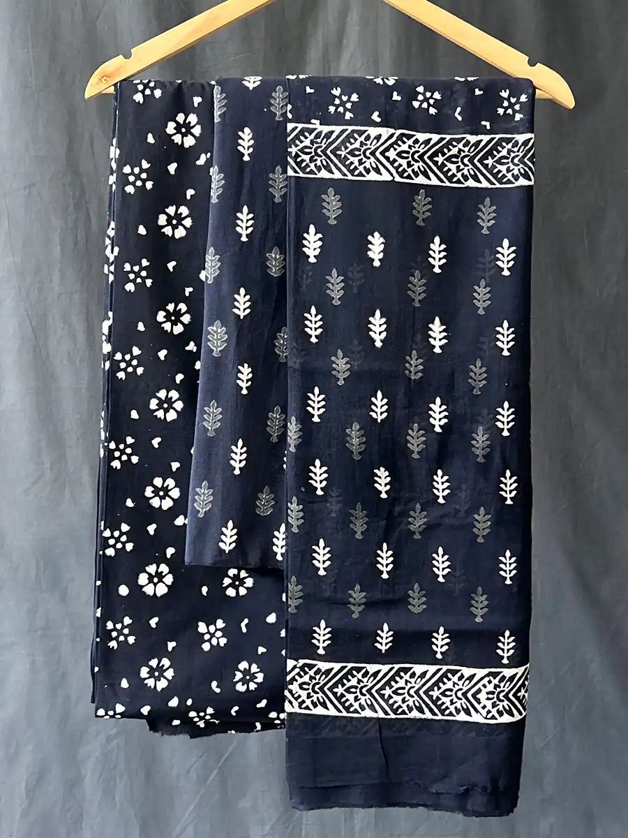 Hand Block Cotton Suit Set With Mulmul Dupatta, Freesia