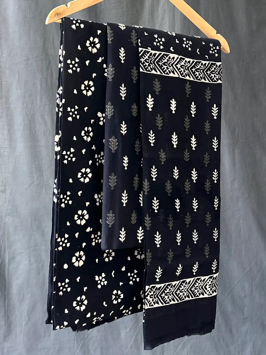 Hand Block Cotton Suit Set With Mulmul Dupatta, Freesia