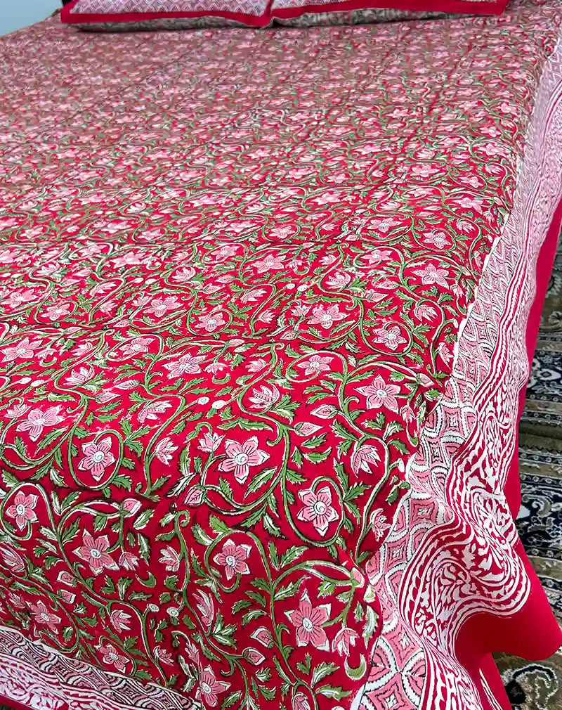 Laal Jaal Hand Block Printed Cotton Bedsheet