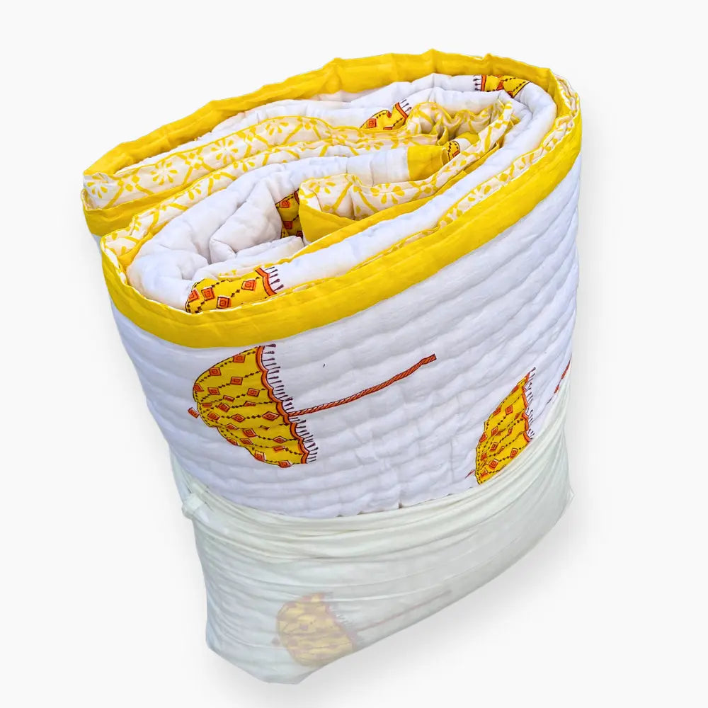 Organic Mulmul Cotton Quilt - Yellow Umbrella