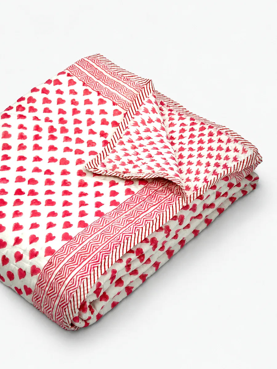 Premium Muslin Razai - Pink Heart