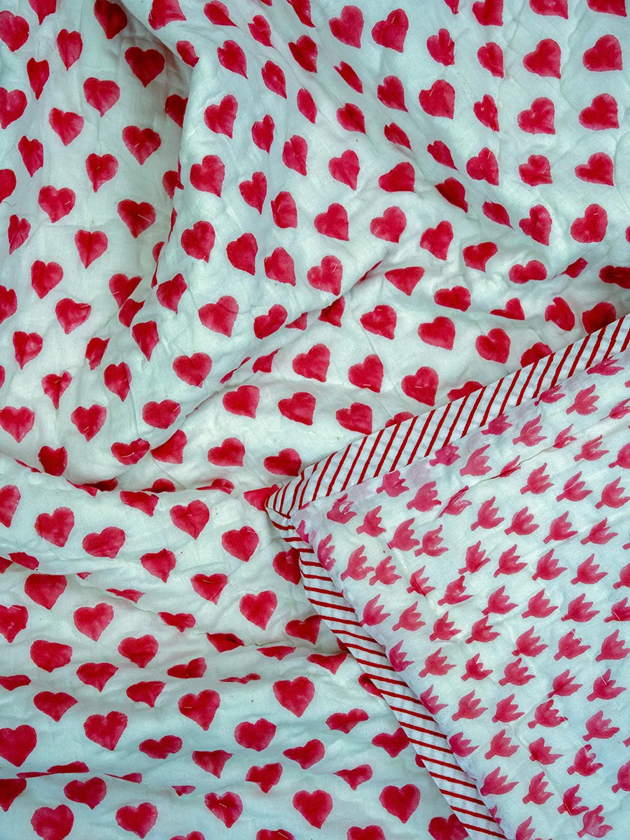 Premium Muslin Razai - Pink Heart