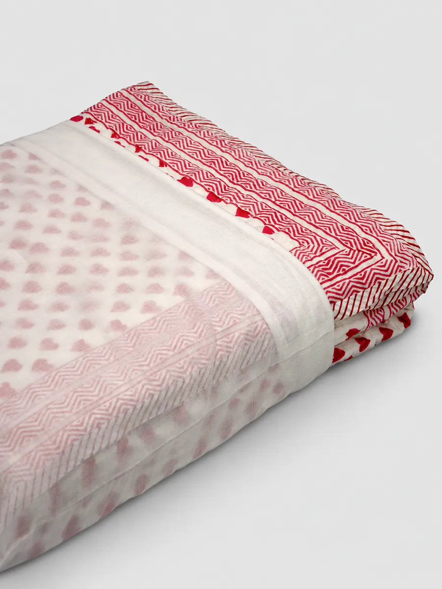 Premium Muslin Razai - Pink Heart