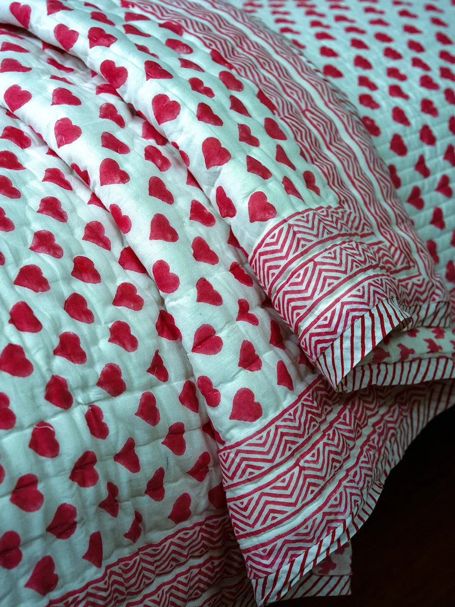 Premium Muslin Razai - Pink Heart