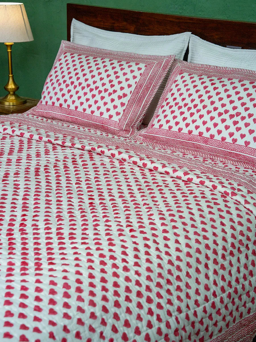 Premium Muslin Razai - Pink Heart