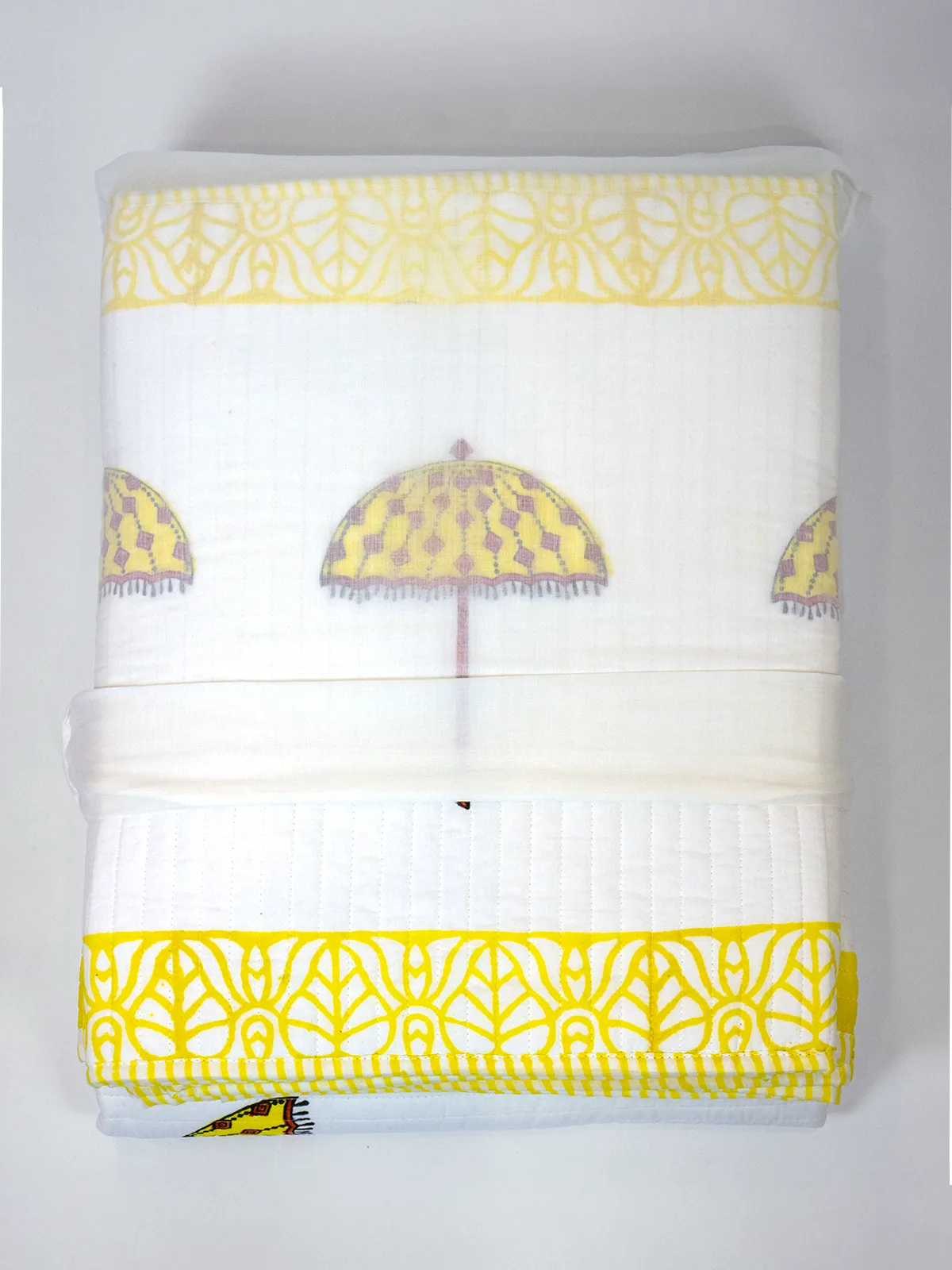 Yellow Umbrella Cotton Bedspread
