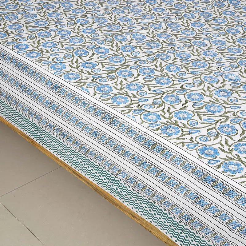 Blue Valley Hand Block Printed Cotton Bedsheet Set