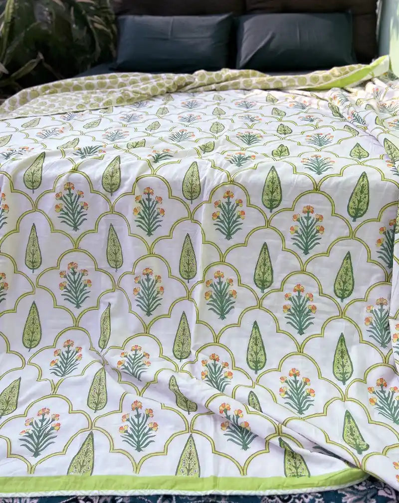 Floral Hand Block Print Cotton Dohar AC Blanket